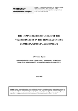 Writenet the Human Rights Situation of the Yezidi Minority in the Transcaucausus (Armenia, Georgia, Azerbaijan)
