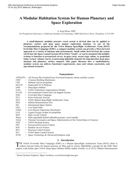 A Modular Habitation System for Human Planetary and Space Exploration