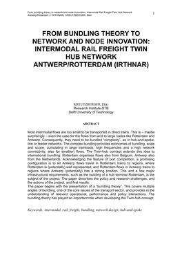 Intermodal Rail Freight Twin Hub Network Antwerp/Rotterdam (Irthnar)