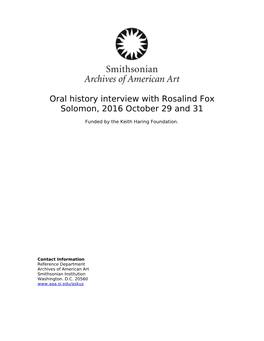 Oral History Interview with Rosalind Fox Solomon, 2016 October 29 and 31