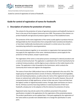 Guide for Control of Registration of Names of Foodstuffs