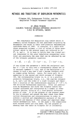 Methods and Traditions of Babylonian Mathematics