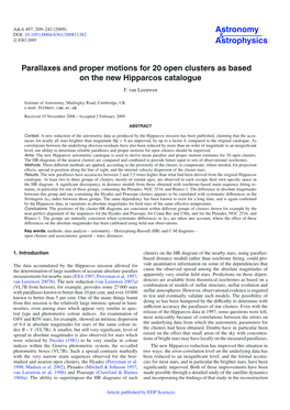Parallaxes and Proper Motions for 20 Open Clusters As Based on the New Hipparcos Catalogue