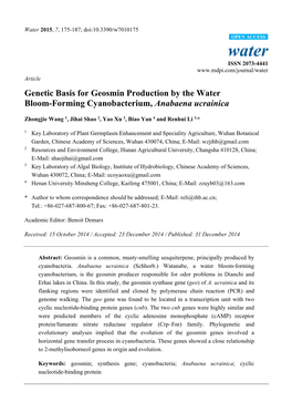 Genetic Basis for Geosmin Production by the Water Bloom-Forming Cyanobacterium, Anabaena Ucrainica