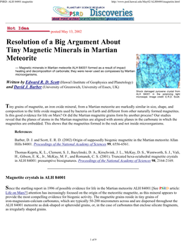 Resolution of a Big Argument About Tiny Magnetic Minerals in Martian Meteorite