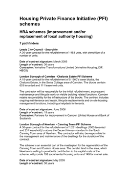 PFI) Schemes HRA Schemes (Improvement And/Or Replacement of Local Authority Housing)