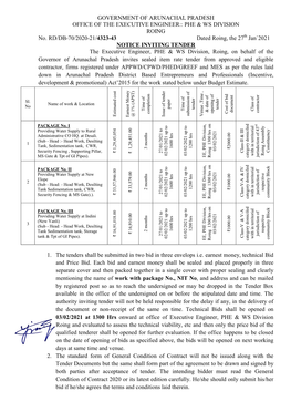 GOVERNMENT of ARUNACHAL PRADESH OFFICE of the EXECUTIVE ENGINEER:: PHE & WS DIVISION ROING No