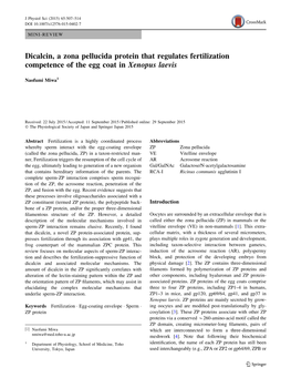 Dicalcin, a Zona Pellucida Protein That Regulates Fertilization Competence of the Egg Coat in Xenopus Laevis