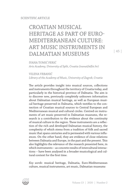 Croatian Musical Heritage As Part of Euro- Mediterranean Culture: Art Music Instruments in | 45 | Dalmatian Museums
