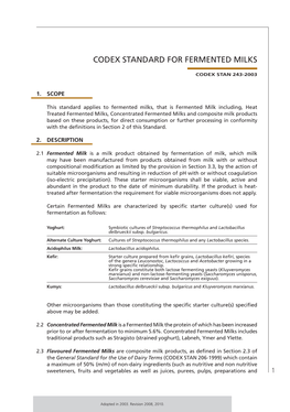 Codex Standard for Fermented Milks