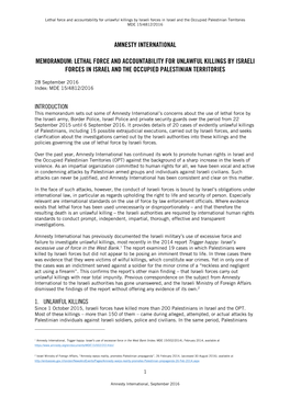 Lethal Force and Accountability for Unlawful Killings by Israeli Forces in Israel and the Occupied Palestinian Territories MDE 15/4812/2016