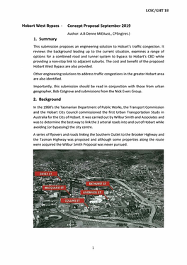 Hobart West Bypass - Concept Proposal September 2019 Author: A.B Denne Mieaust., Cpeng(Ret.) 1
