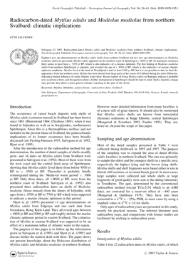 Radiocarbon-Dated Mytilus Edulis and Modiolus Modiolus from Northern Svalbard: Climatic Implications