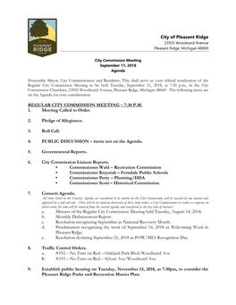 City of Pleasant Ridge REGULAR CITY COMMISSION MEETING – 7