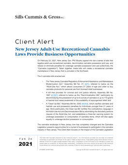 Client Alert New Jersey Adult-Use Recreational Cannabis Laws Provide Business Opportunities