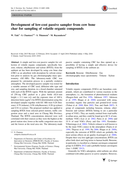 Development of Low-Cost Passive Sampler from Cow Bone Char for Sampling of Volatile Organic Compounds