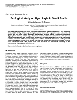 Ecological Study on Uyun Layla in Saudi Arabia