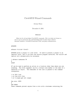 Circlemud Wizard Commands