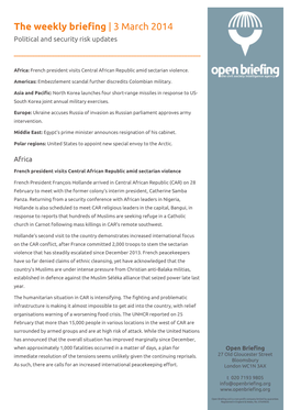 The Weekly Briefing | 3 March 2014 Political and Security Risk Updates