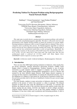 Predicting Tuition Fee Payment Problem Using Backpropagation Neural Network Model 1