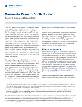 Ornamental Palms for South Florida 1 Timothy K