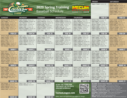 2020 Spring Training Baseball Schedule