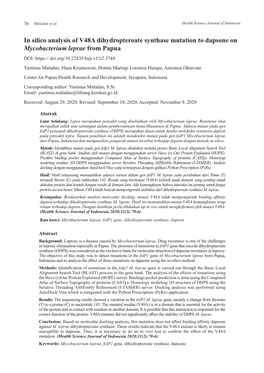 In Silico Analysis of V48A Dihydropteroate Synthase Mutation