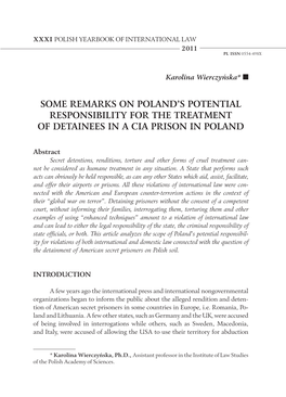 Some Remarks on Poland's Potential Responsibility for the Treatment of Detainees in a Cia Prison in Poland