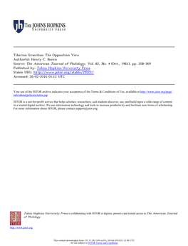 Tiberius Gracchus: the Opposition View Author(S): Henry C. Boren Source: the American Journal of Philology, Vol