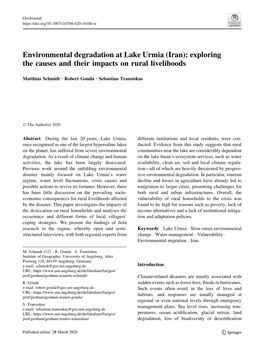 Environmental Degradation at Lake Urmia (Iran): Exploring the Causes and Their Impacts on Rural Livelihoods