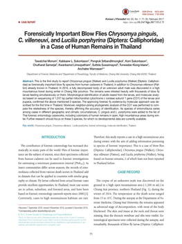 Diptera: Calliphoridae) in a Case of Human Remains in Thailand