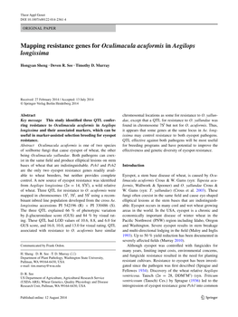 Mapping Resistance Genes for Oculimacula Acuformis in Aegilops Longissima