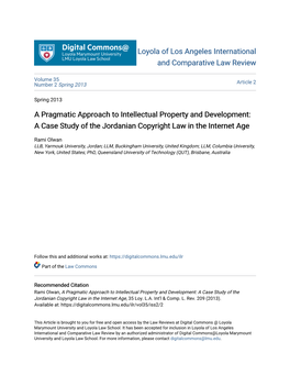 A Pragmatic Approach to Intellectual Property and Development: a Case Study of the Jordanian Copyright Law in the Internet Age