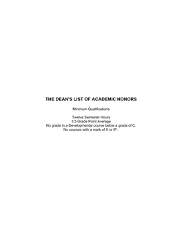 The Dean's List of Academic Honors