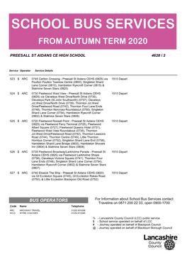 School Bus Services from Autumn Term 2020