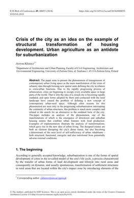 Crisis of the City As an Idea on the Example of Structural Transformation of Housing Development