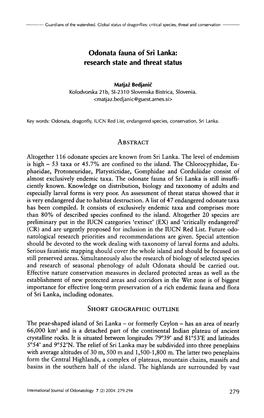 Odonata Fauna of Sri Lanka: Research State and Threat Status Altogether