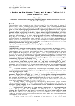 Distribution, Ecology and Status of Golden Jackal (Canis Aureus) in Africa