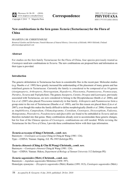 Phytotaxa, New Combinations in the Fern Genus Tectaria (Tectariaceae)