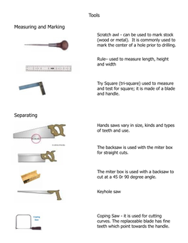 Tools Measuring and Marking Separating