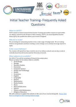 Initial Teacher Training - Frequently Asked Questions
