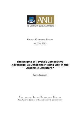 The Enigma of Toyota's Competitive Advantage