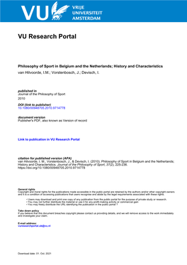 Philosophy of Sport in Belgium and the Netherlands; History and Characteristics Van Hilvoorde, I.M.; Vorstenbosch, J.; Devisch, I