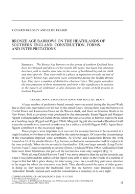 Bronze Age Barrows on the Heathlands of Southern England: Construction, Forms and Interpretations