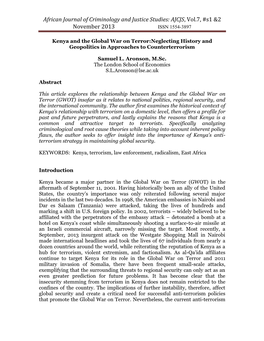 Kenya and the Global War on Terror:Neglecting History and Geopolitics in Approaches to Counterterrorism