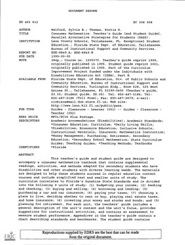 Consumer Mathematics. Teacher's Guide [And Student Guide]. Parallel Alternative Strategies for Students (PASS)