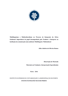 Multilinguismo E Multiculturalismo No Processo De Integração Da África