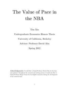 The Value of Pace in the NBA