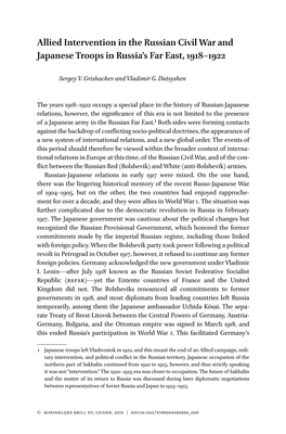 Allied Intervention in the Russian Civil War and Japanese Troops in Russia’S Far East, 1918–1922