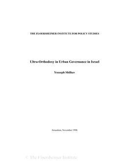 Ultra-Orthodoxy in Urban Governance in Israel